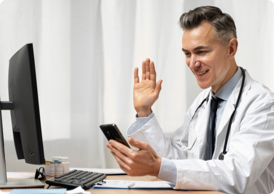 Doctor speaking with a patient over video